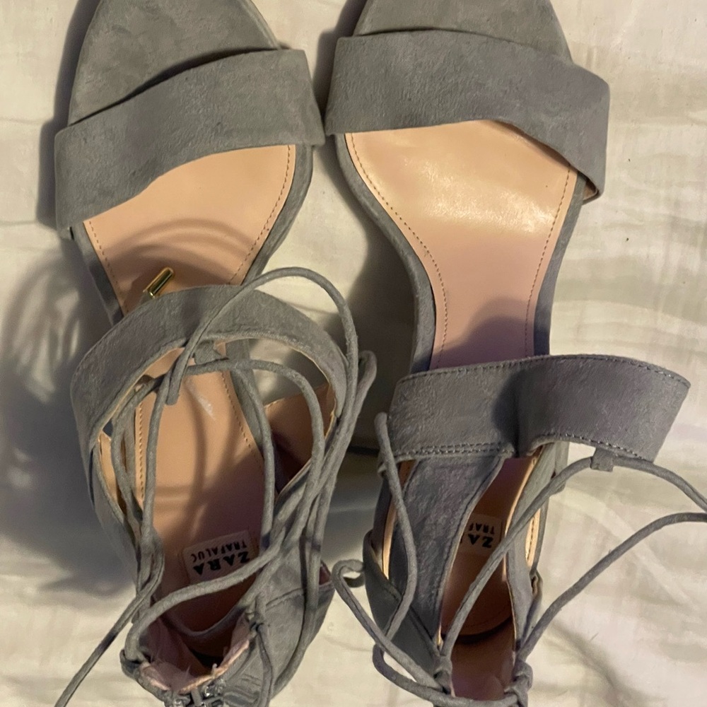 Zara Women's Grey Suede Strappy Heels. Size 5.5